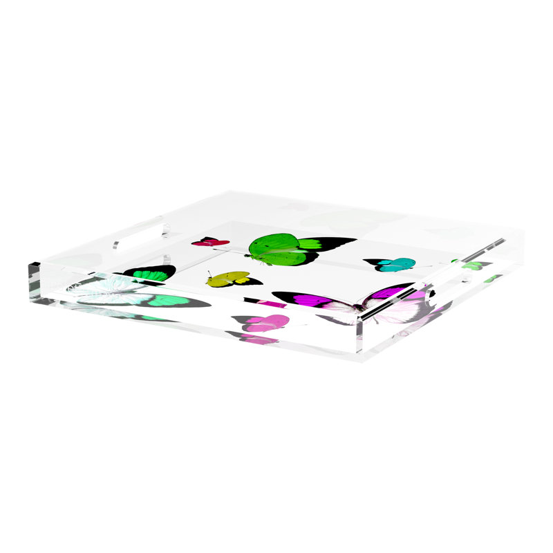 Butterflies Acrylic Rectangle Decorative Tray, 2" H x 12.5" W x 7.75" D, Acid Green