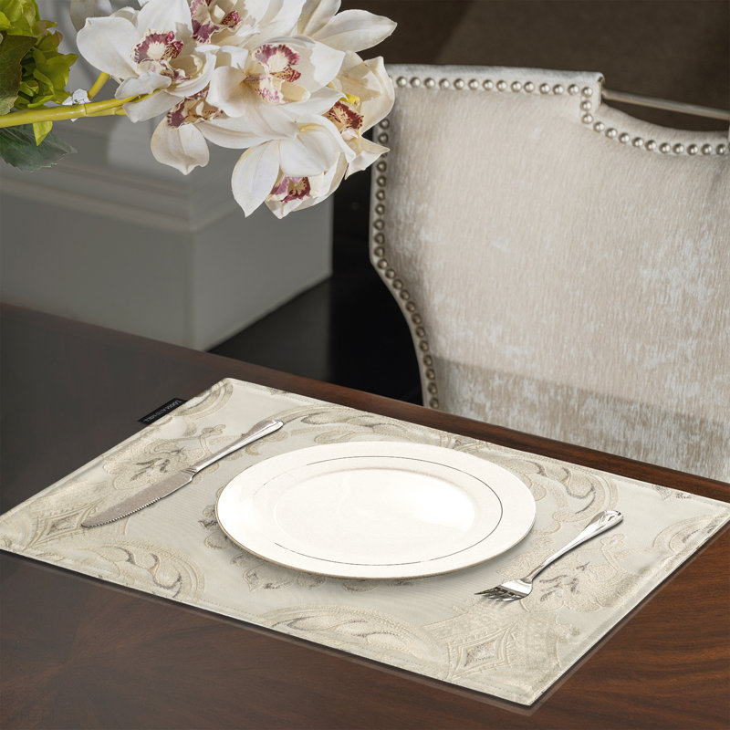 High Pick Density Fabric Damask Rectangle Placemat, 4