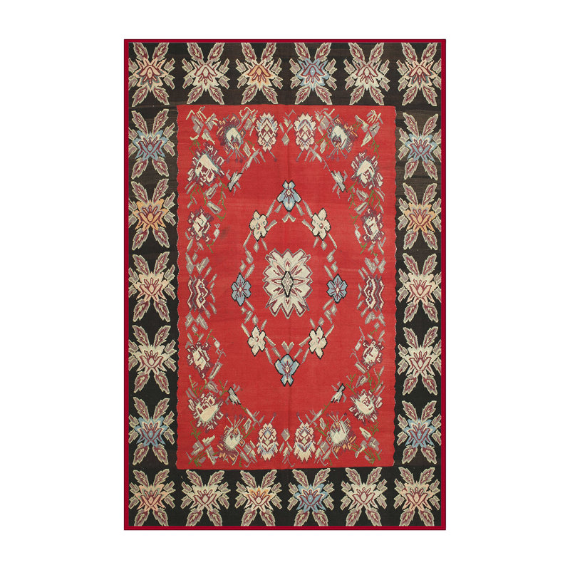 Tapis décoratif rouge à motif oriental Shabaz, Rectangle 5 pi x 7 pi