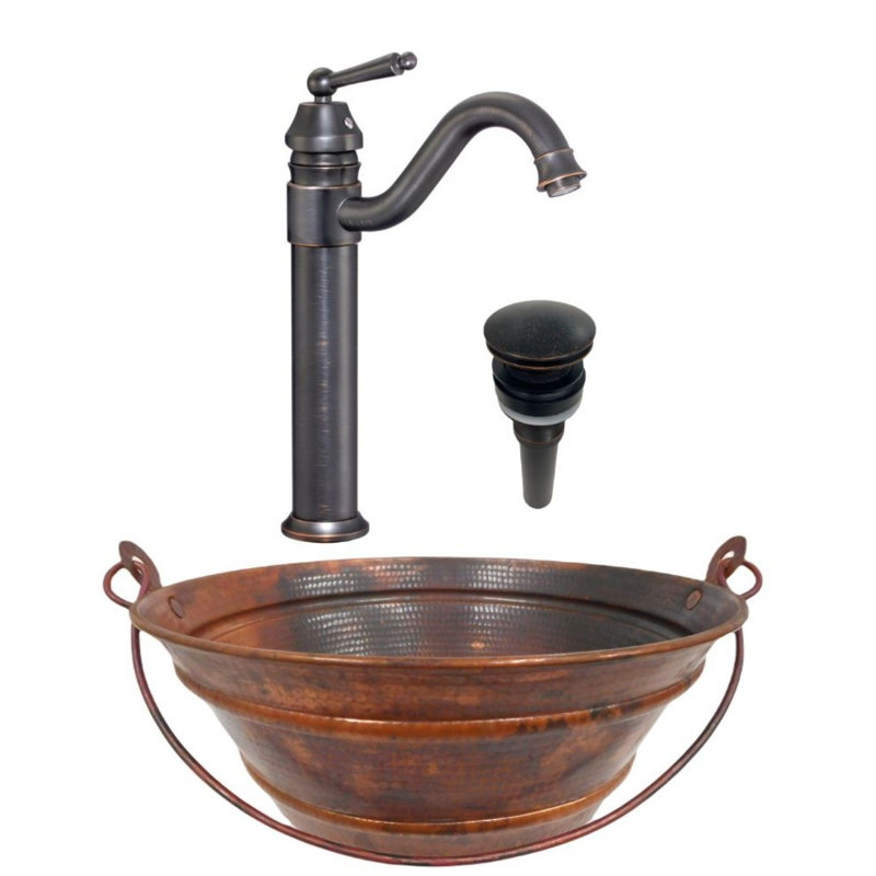 Lavabo vasque en cuve ronde 15 "en cuivre naturel 13" robinet ORB inclus