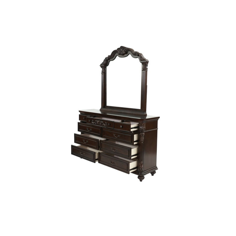 Commode design traditionnel traditionnel en cerisier antique / noyer antique avec meubles de chambre à coucher avec tiroirs à miroir