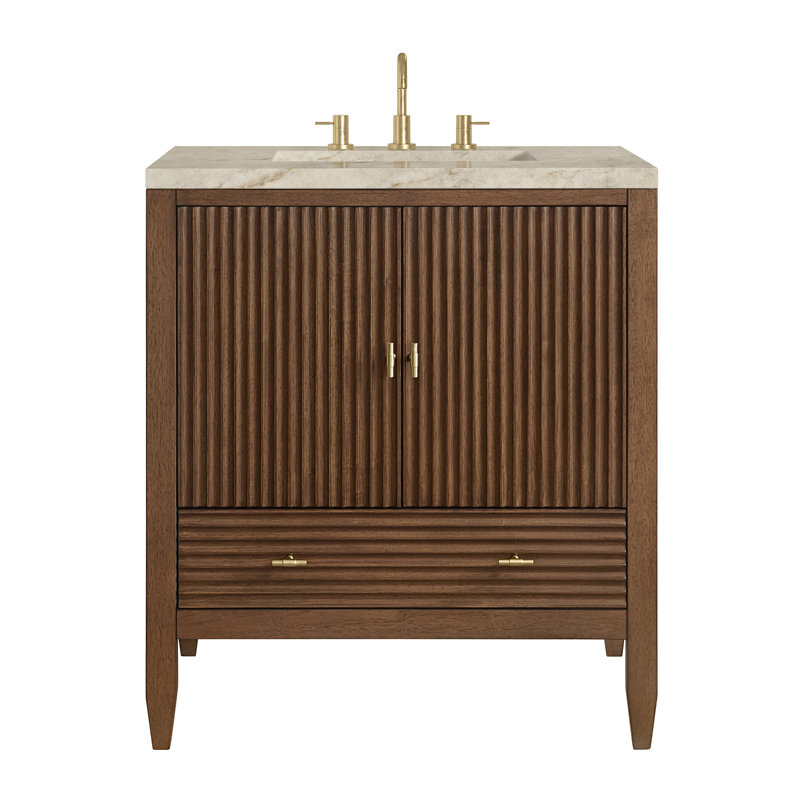 Myrrin 30" W Single Vanity, Mid-Century Walnut, 8" Widespread, Tajnar Eclos