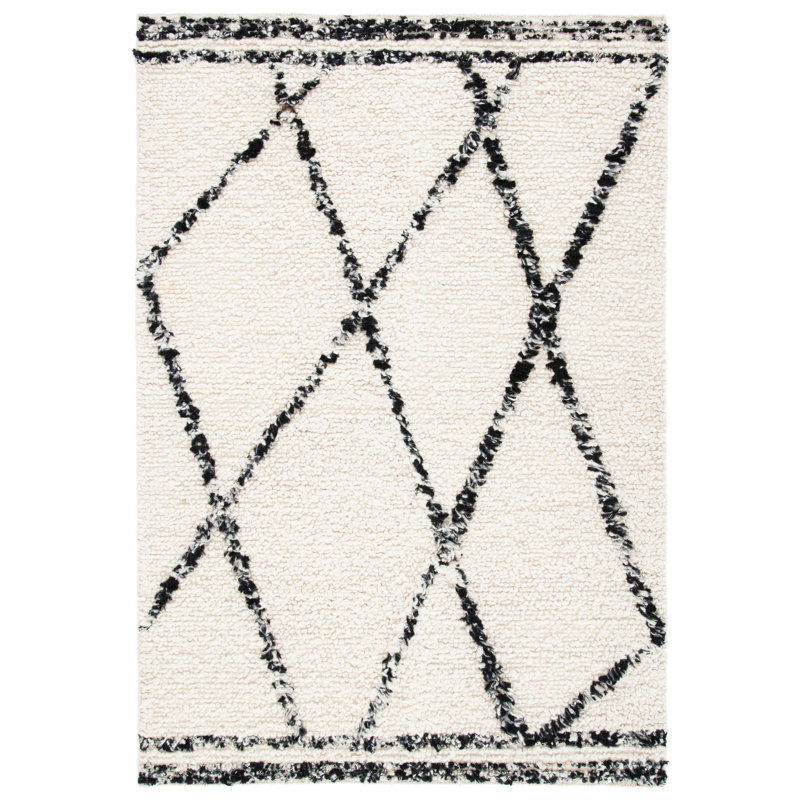 Tapis noir / ivoire en laine et coton Amajah, Rectangle 4 pi x 6 pi