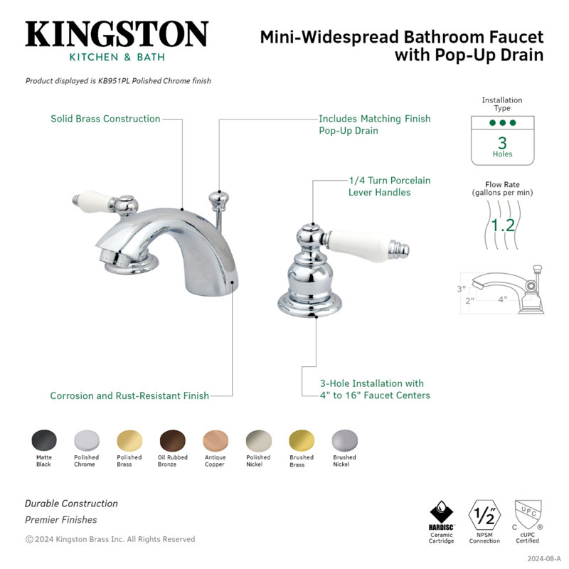 Victorian Widespread Bathroom Faucet with Drain Assembly, Polished Chrome