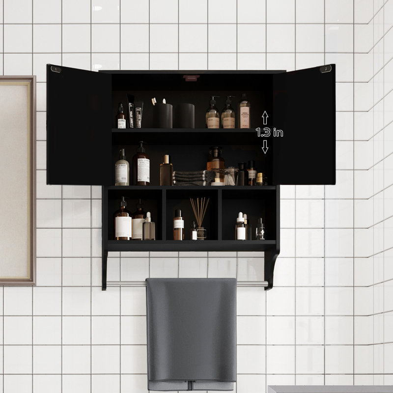 Armoire de salle de bain avec porte-serviettes - noir, peu encombrant, profondeur noire de 27,5 po x largeur de 23,8 po, hauteur de 7,8 po convenant pour le rangement et la suspension