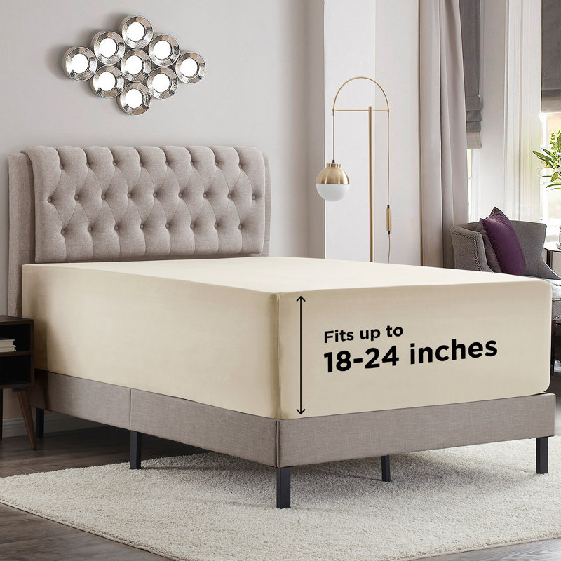 Empyrean Bedding Extra Deep Pocket Solid Fitted Sheet, California King Fitted Sheet, Cream
