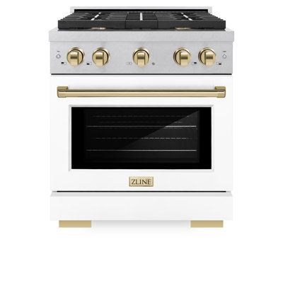 ZLINE Autograph 30" Paramount Dual Fuel DuraSnow® Range w/ White & Gold Accents (SDRSZ-WM-30-G)