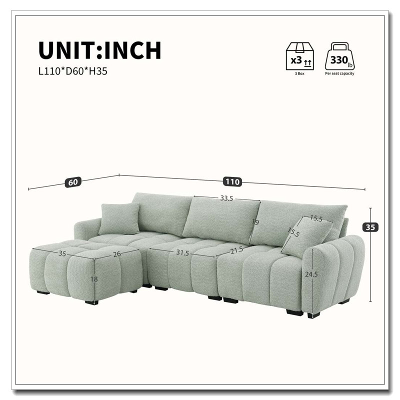 Canapé modulaire en tissu Boucle, Vert clair