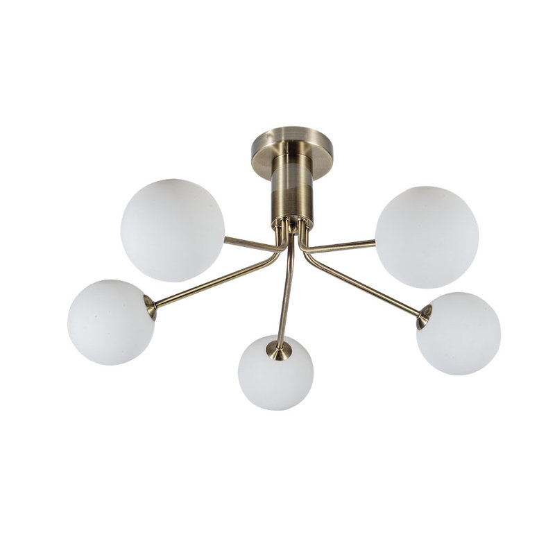 Aure Glass Semi Flush Mount, Antique Brass