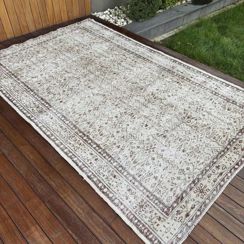Grand tapis turc beige avec un design boho chic pour les décorations de chambre à coucher - 100% laine faite à la main