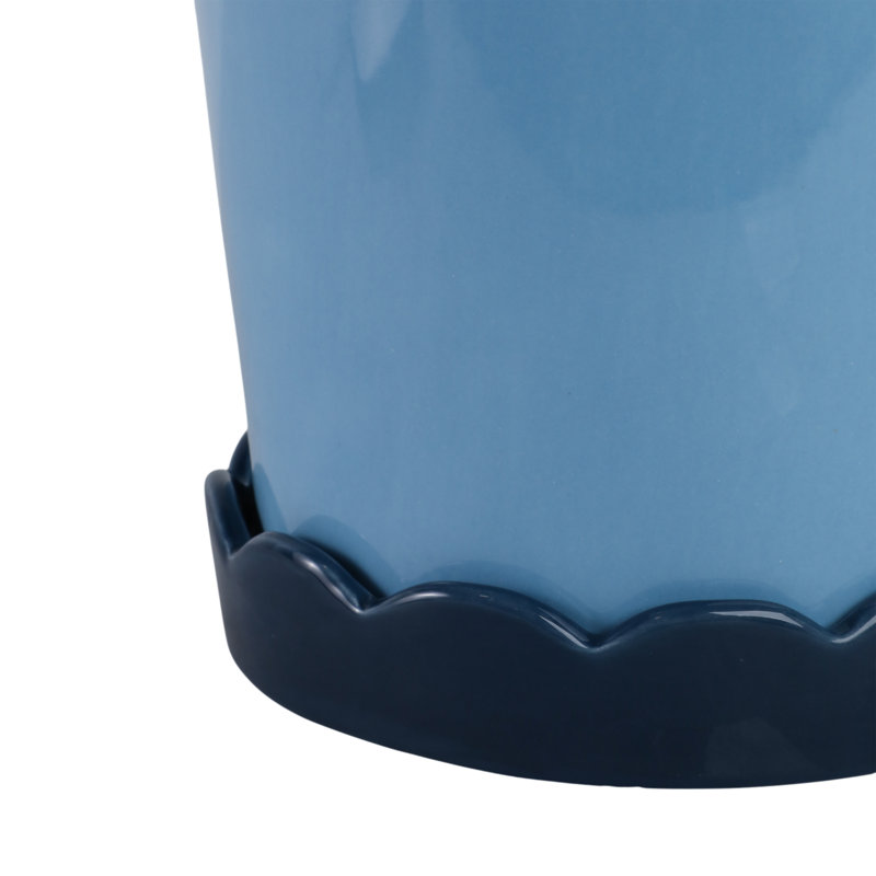 Saucer Planters Ceramic Scalloped Edge Design Modern Decorative Versatile Round Shape Durable Construction Set Of 2