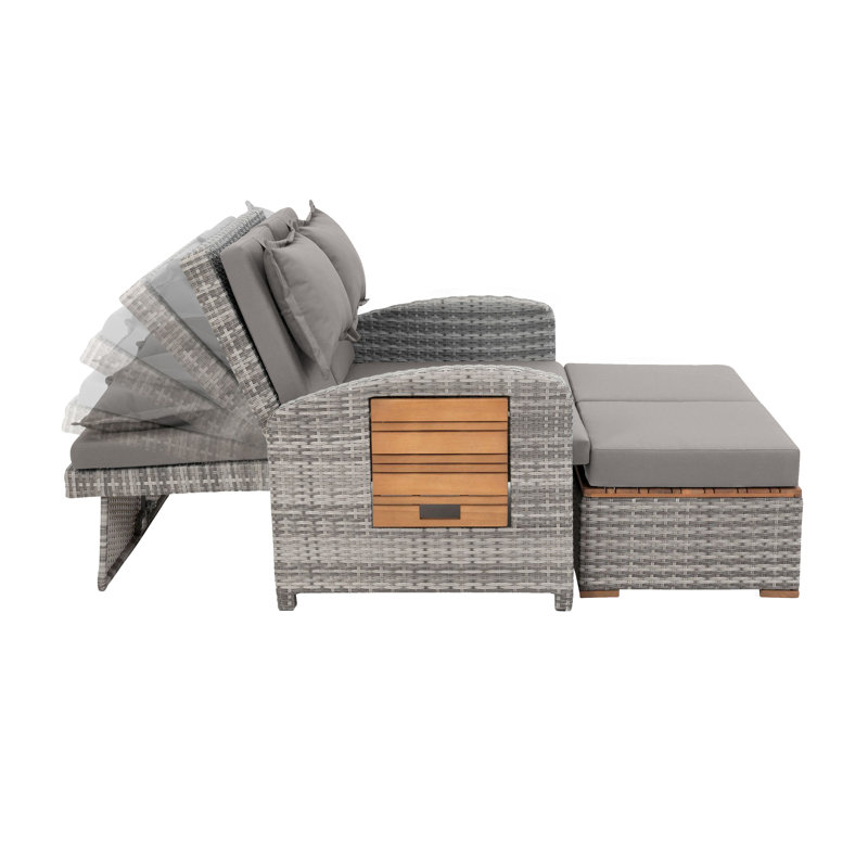 Bahia Tobago Outdoor Metal Chaise Lounge with Table , Cushion Included, Gray Frame/Gray Cushion