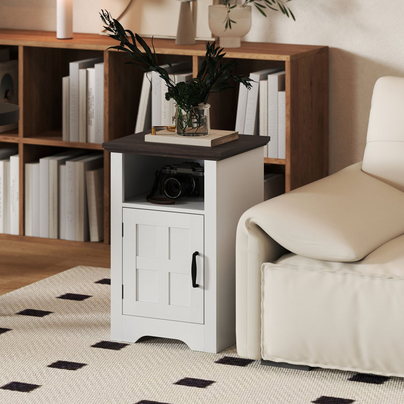 Ensemble de 2 tables d'appoint rustiques avec porte de grange et tablette ouverte, blanches