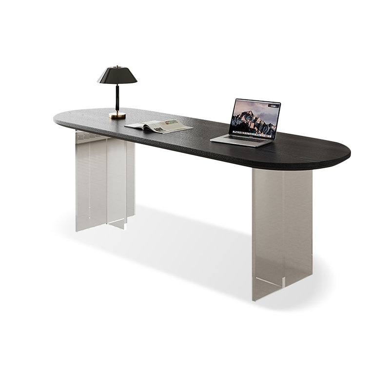 Noir + bois ovale transparent + bureaux en acrylique, H 29,53 po x l 62,99 po x P 23,62 po