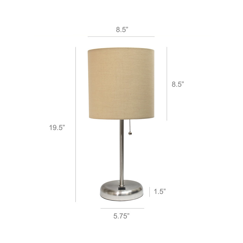 Delp Metal USB Table Lamp, Tan, Yes, Silver
