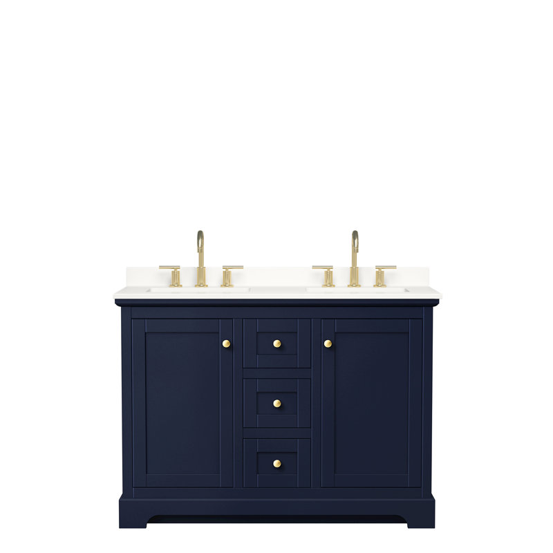 Avery 48'' Double Bathroom Vanity with Quartz Top, Dark Blue, WDX13497, Brushed Gold