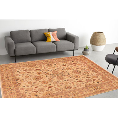 Oriental Handmade Hand-Knotted Rectangle 7'11'' x 9'10'' Wool Area Rug in Tan/Brown