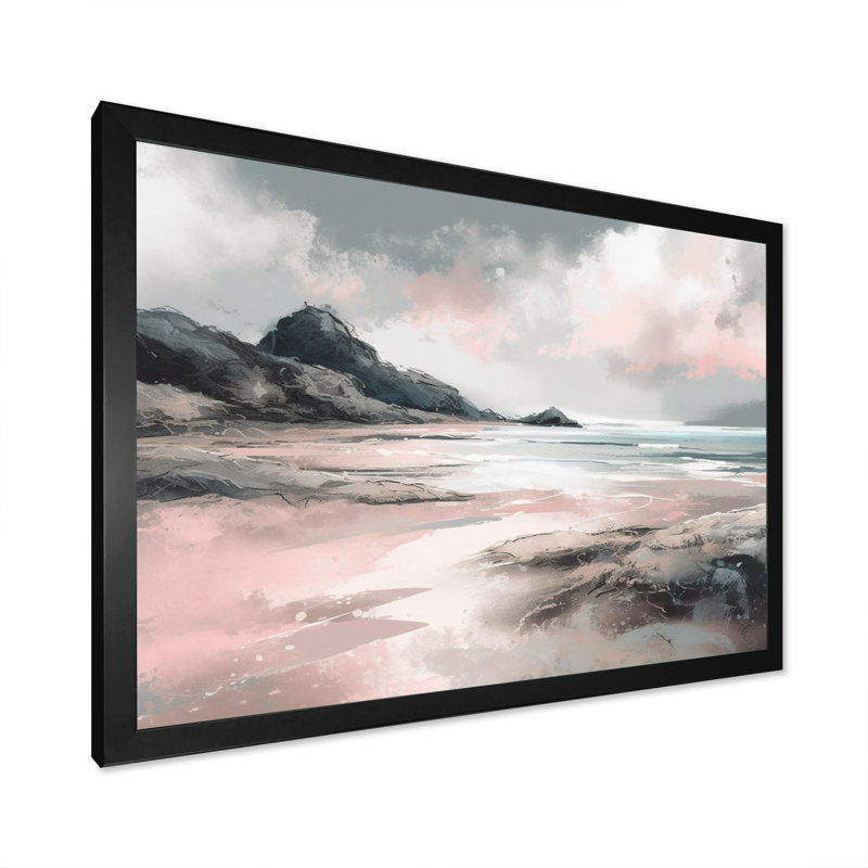 «Pink Coastal Waves I - Modern Beach», reproduction sur toile, H 30 po x l 40 po x P 1,5 po, Cadre photo noir