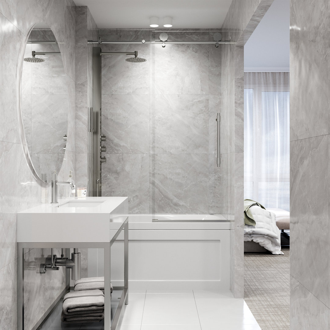 Elan Hart 56-60" W x 66" H Sliding Frameless Tub Door with 3/8" Clear Glass VIGO