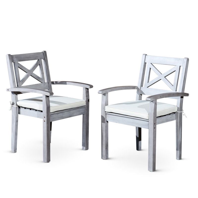 Chaises de salle à manger d'extérieur en bois massif pour 2 personnes - Gris argenté pour 2 personnes