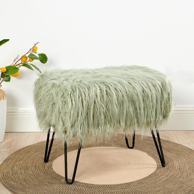 Keilia Upholstered Ottoman, Desert Saga Faux Fur