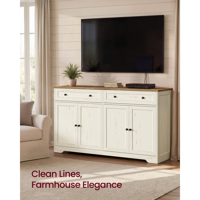 Farmhouse Sideboard Storage Cabinet with 2 Drawers and 4 Doors 140 x 40 x 80 cm Cloud White