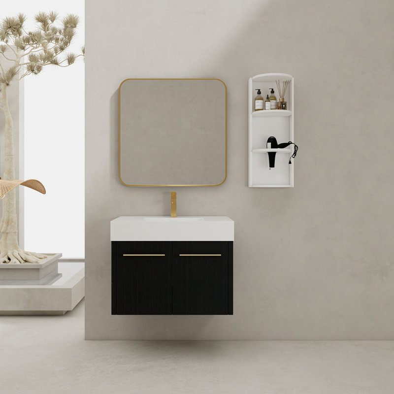 Meuble-lavabo mural avec lavabo et support de rangement, 30", Au centre