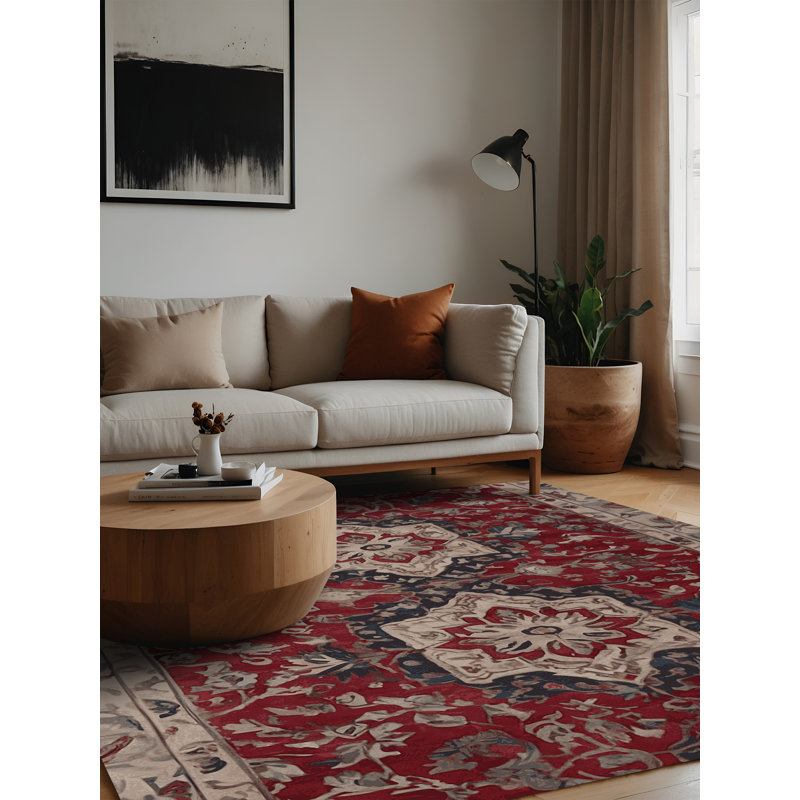 Machine Washable Red Area Rug, Square 8'