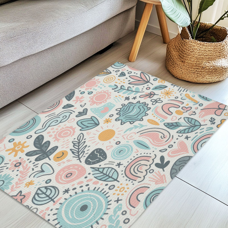 Tapis tressé Faint Doodle Whispers, Rectangulaire 3 pi x 5 pi
