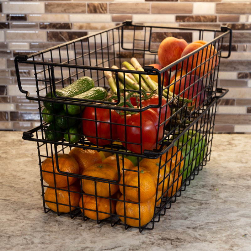 Stackable Metal Storage Baskets, Black, 5.5" H x 9" W x 16" D