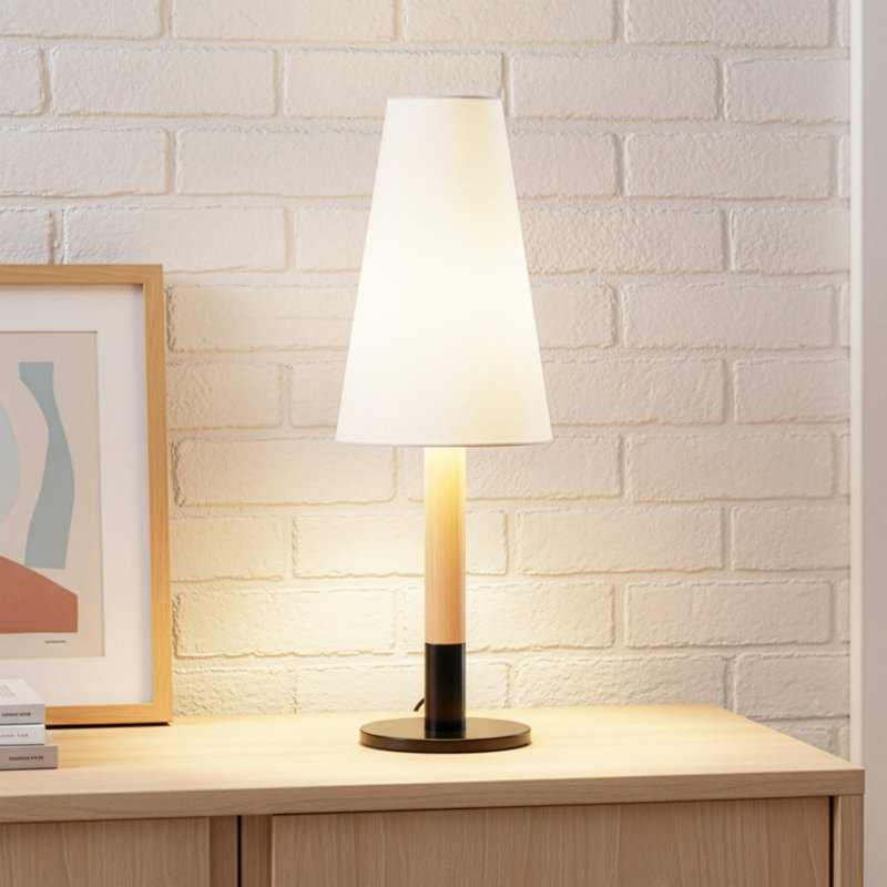 Arthur 19" Modern LED Table Lamp With White Fabric Cone Shade And Two-Toned Base