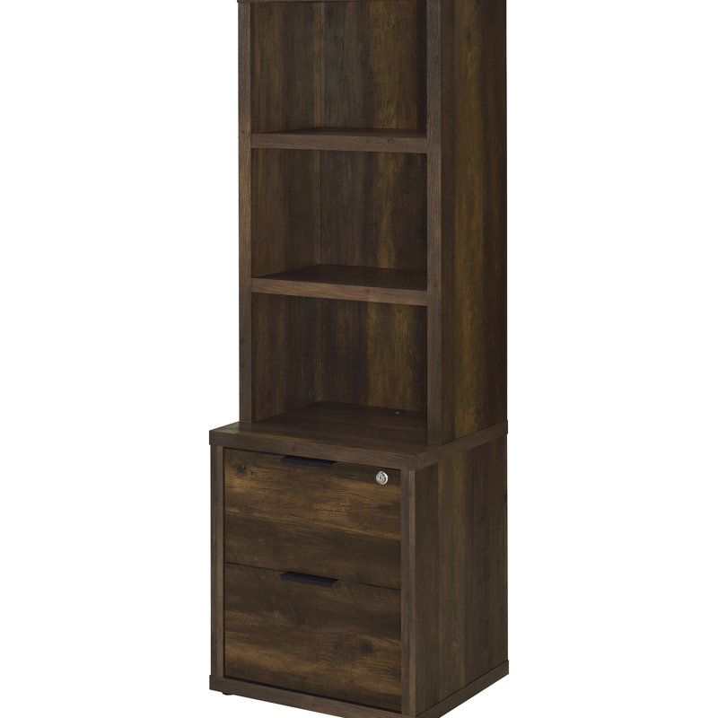 Bibliothèque à 3 tablettes en pin foncé avec tiroir verrouillable et double rangement en bois d'ingénierie, solution d'organisation de bureau de 19,34 pouces de largeur