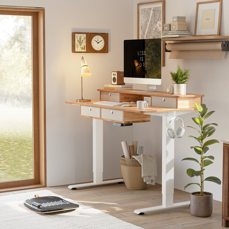 Bureau debout à hauteur ajustable Euri, H 50 po x l 48 po x P 24 po, Rustique clair / blanc