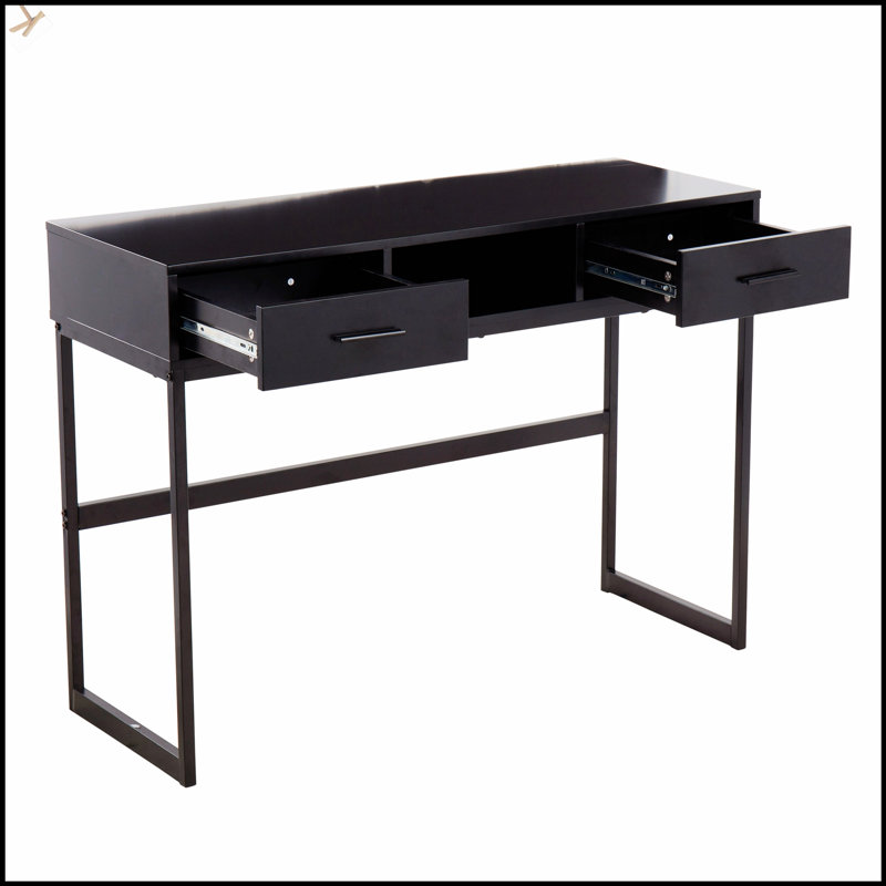 Console contemporaine en métal et bois avec deux tiroirs et un coin ouvert pour une décoration moderne, Black