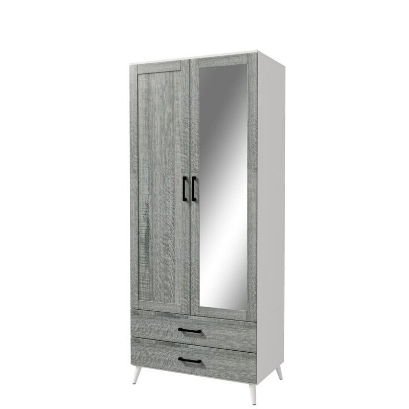 Bostick Solid Wood Wardrobe, White Ash Grey