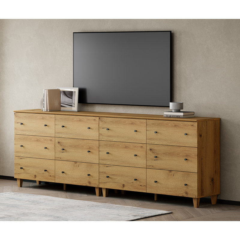 2-In-1 TV Dresser With 12 Drawers For 100+ Inches Tvs, Entertainment Center For Living Room Bedroom, Oak Brown