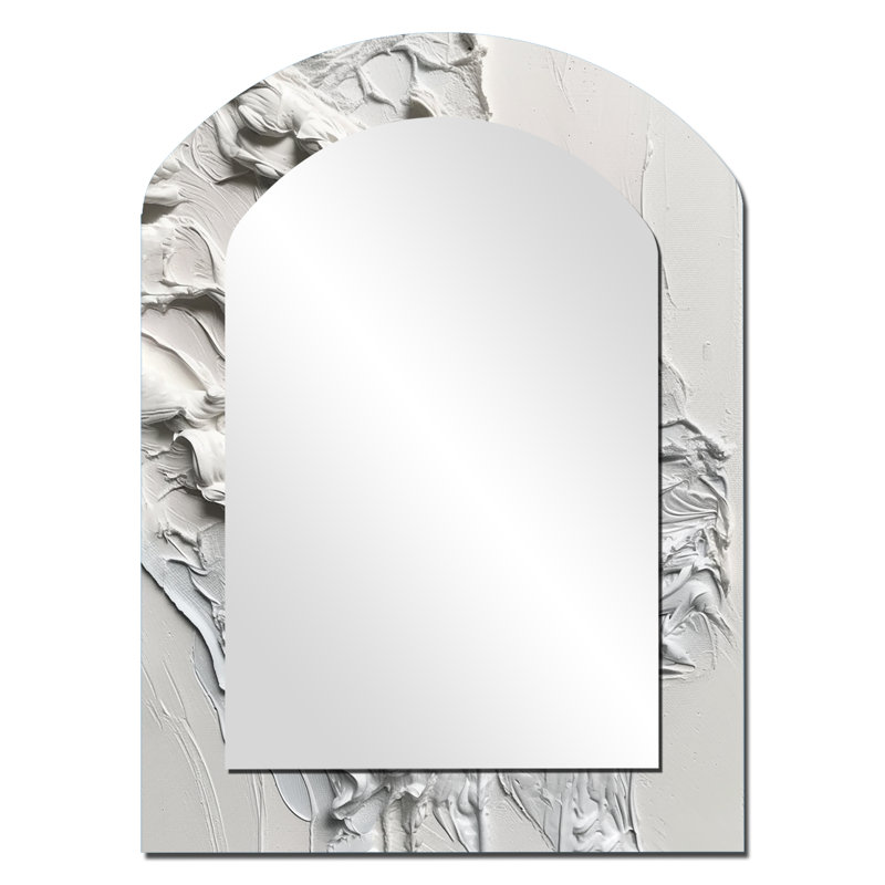 White And Tranquility Unleashed - Marble Arch Decorative Wall Mirror, Modern Asymmetrical Mirror, Printed Metal Art
