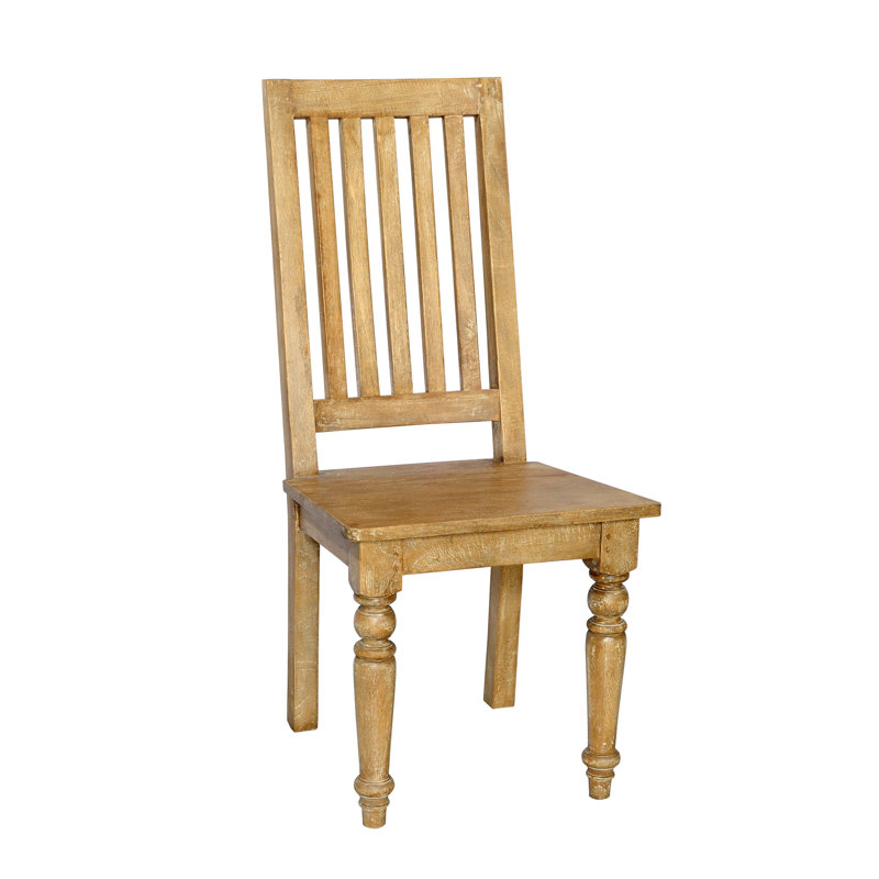 Chaise d'appoint à dossier en lattes de bois massif Barcenas, Gris mangue rustique