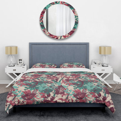 Feuilles mauves et vertes - Ensemble de housse de couette floral - Polyester microfibre