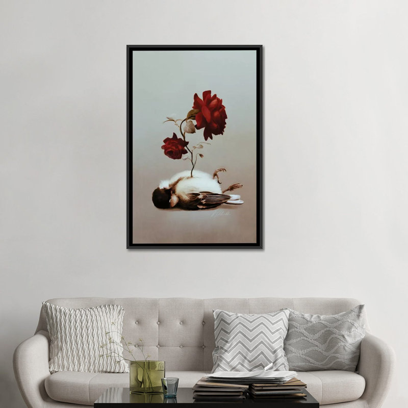 « âme oiseau », impression sur toile, H 26 po x l 18 po x P 1,5 po, Toile avec cadre noir