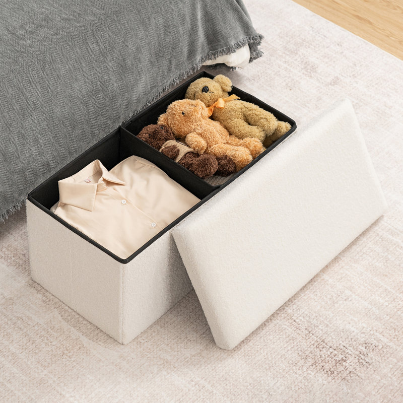 Repose-pieds pliant avec rangement, H 15 po x l 30 po x P 15 po, Blanc