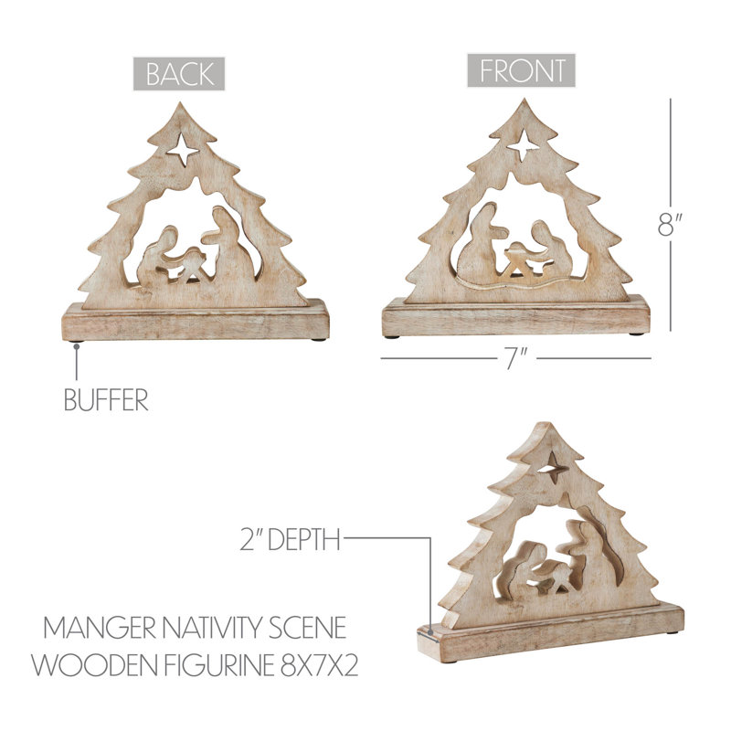 Figurine crèche en bois, H 8 po x l 7 po x P 2 po