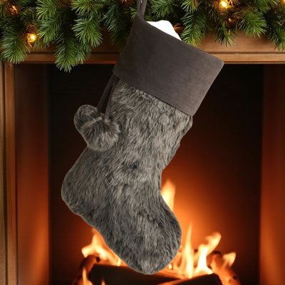 Chaussette de Noël personnalisable en fausse fourrure grise