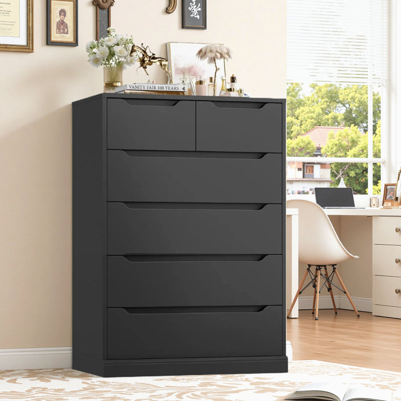 Commode 6 tiroirs l 27,6 po, Noir