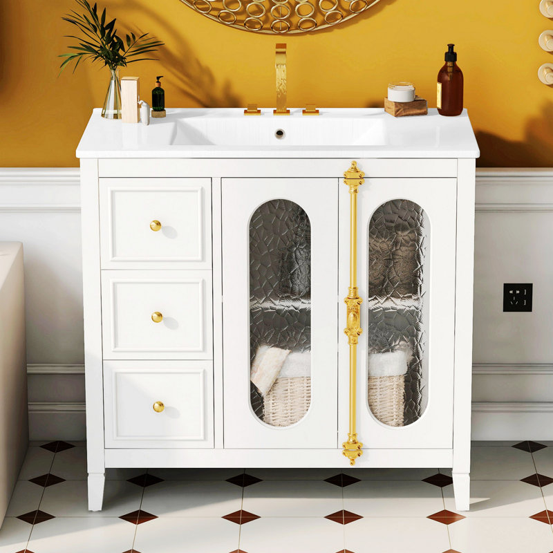 Bathroom Vanity With 2 Soft Close Doors, Wood Frame Bathroom Storage Cabinet With 3 Drawers