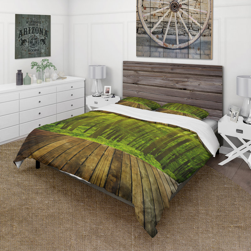 Ensemble de housse de couette rustique en microfibre verte, Housse de couette très grand + 2 taies décoratives