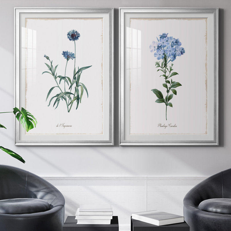 Bleu impérial - ensemble de 2 impressions, Blanc, H 26,5 po x l 73 po x P 1,5 po, Papier avec cadre argenté