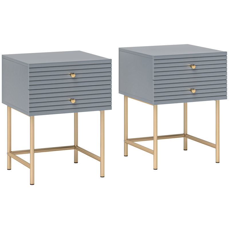 Becraft Bedside Tables Set of 2 with 2 Drawers for Bedroom, Grey