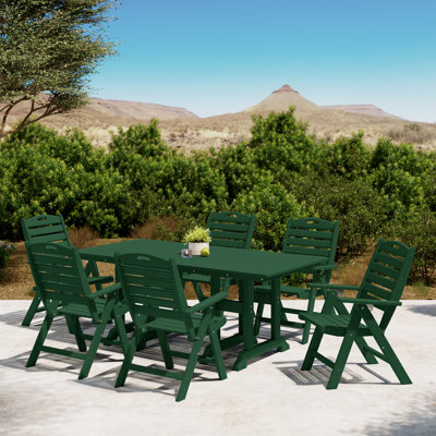 Laguna 7-Piece Rectangular Table Folding Highback Chair Dining Set