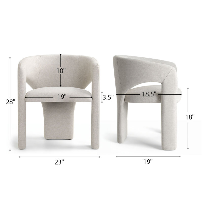 Modern Water-Resistant Linen Upholstered Dining Chairs Set Of 2 With Curved Open Back, Beige